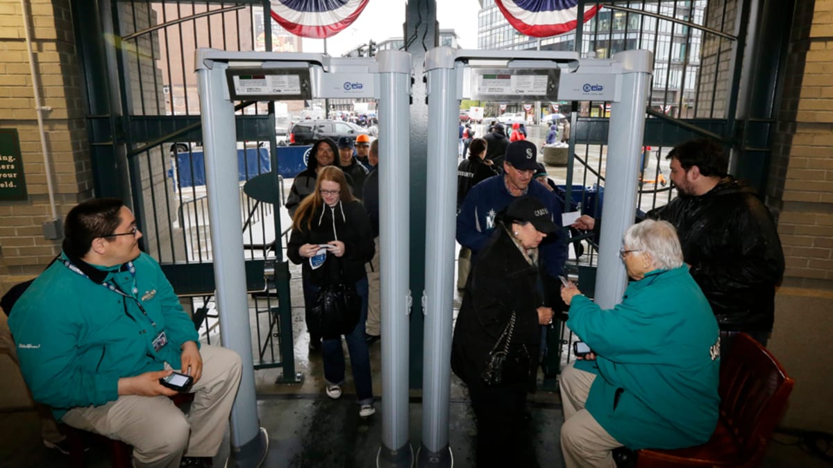 Fans go through metal detectors at Yankee Stadium