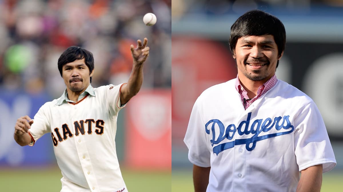 Manny Pacquiao throws out first pitch at Dodger Stadium