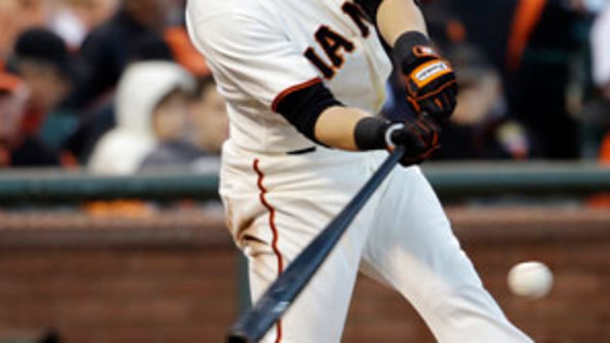 Oct. 22, 2012 - San Francisco, California, USA - Series MVP Marco Scutaro  celebrates with his teammates following the last out in game 7 of the NLCS  between the San Francisco Giants