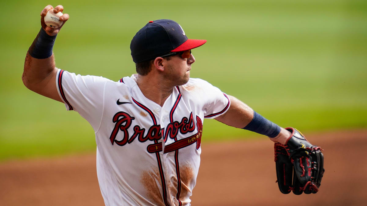 Atlanta, GA, USA. 07th Sep, 2020. Braves shortstop Dansby Swanson (right)  talks with third baseman Austin Riley (left) as they walk towards the  dugout during the sixth inning of a MLB game