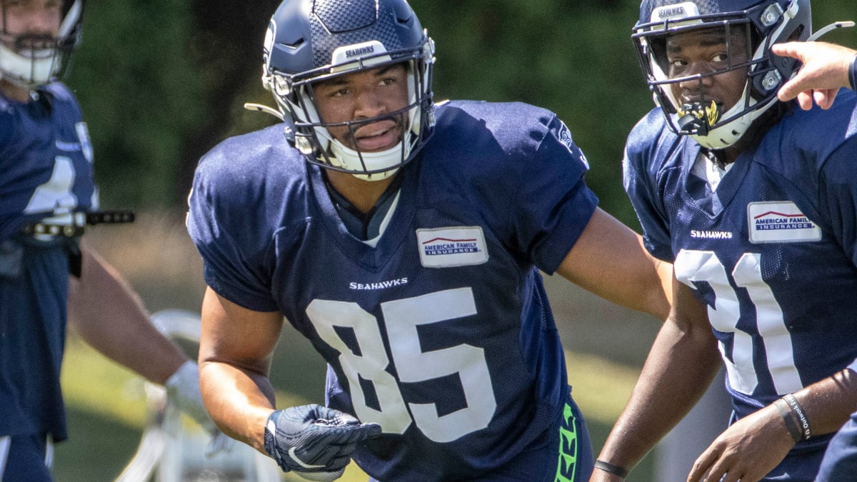 Seattle Seahawks tight end Tyler Mabry (85) runs the ball during a