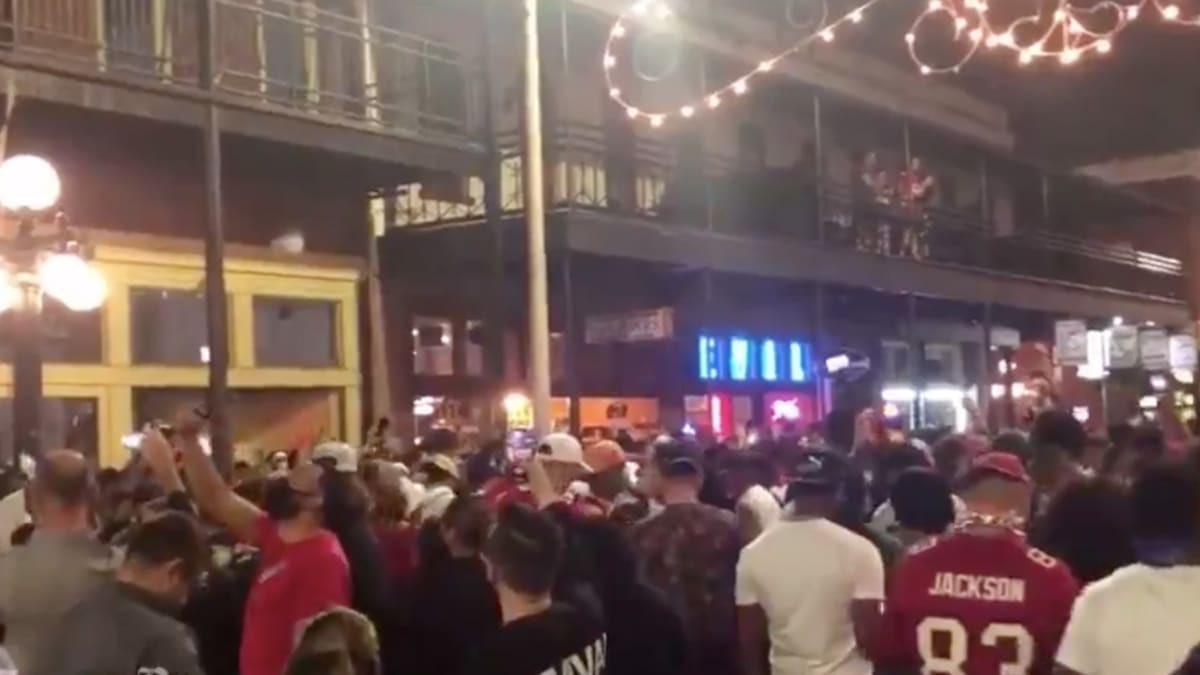 The Party Spills Into The Streets As People Celebrate Super Bowl