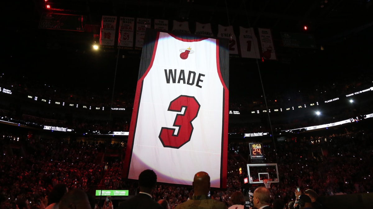 Dwyane Wade speaks before Miami Heat jersey retirement
