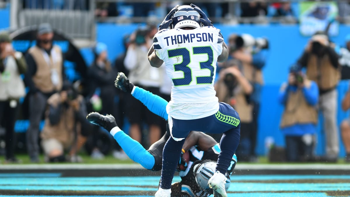 October 3, 2019: Seattle Seahawks safety Tedric Thompson (33) celebrates  his interception after an instant replay overruled the call on the field of  an incomplete pass during a game between the Los