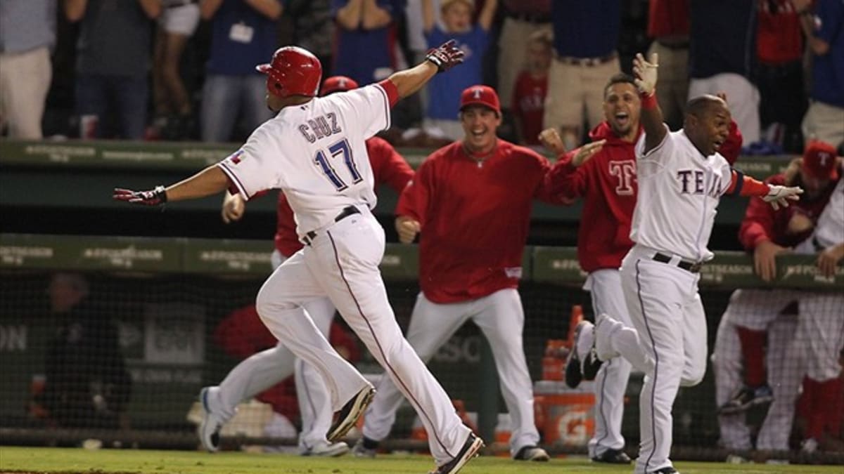 OTD: Nelson Cruz Walk-Off Grand Slam  On this day in 2011, Nelson Cruz  launched a walk-off grand slam to power the Rangers to a 7-3 victory and a  2-0 lead in