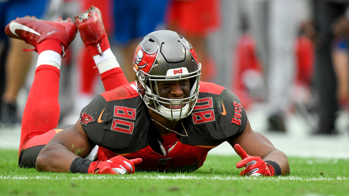 O.J. Howard of the Tampa Bay Buccaneers looks on after the game