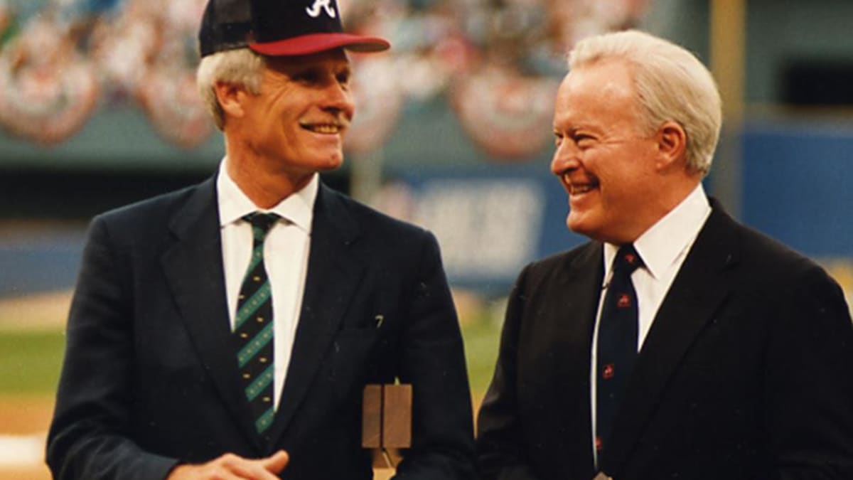 Atlanta Braves owner Ted Turner (left), announces at a news