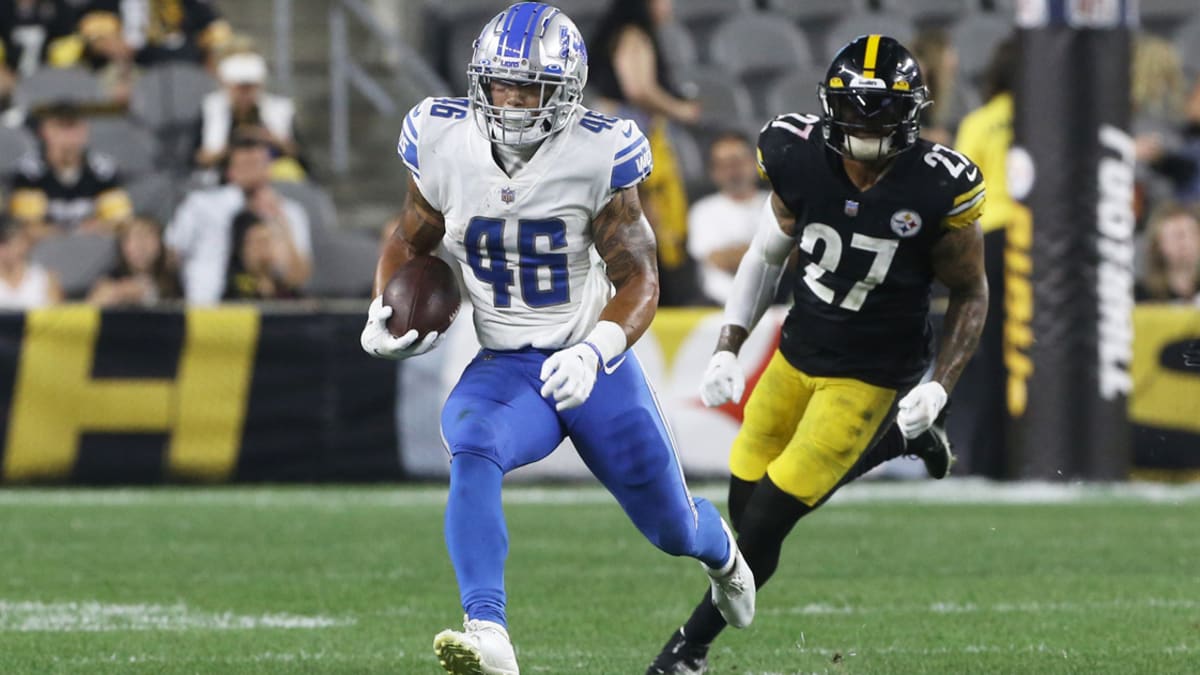 DETROIT, MI - SEPTEMBER 18: Detroit Lions running back Craig Reynolds (46)  cuts through a hole for