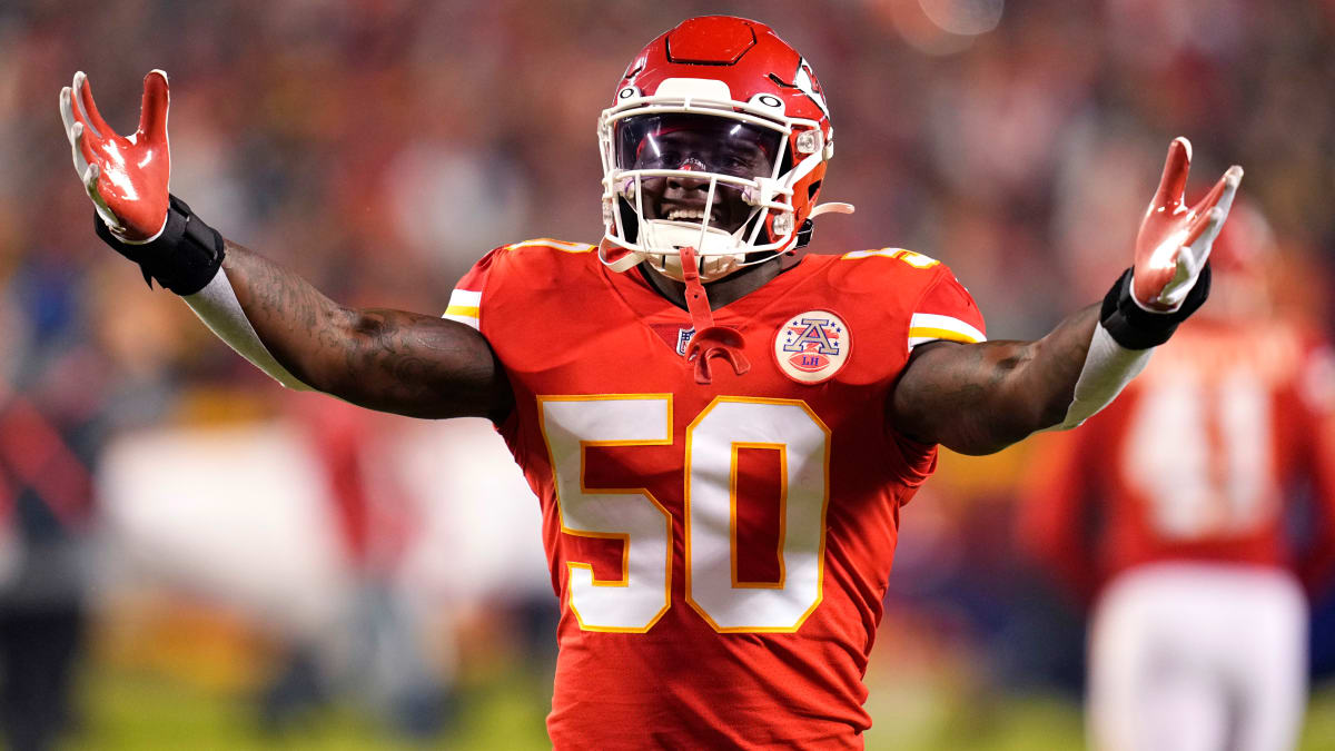 Kansas City Chiefs linebackers Cam Jones (44), Willie Gay (50) and Cole  Christiansen (48) listen to instructions during the NFL football team's  organized team activities Thursday, June 1, 2023, in Kansas City