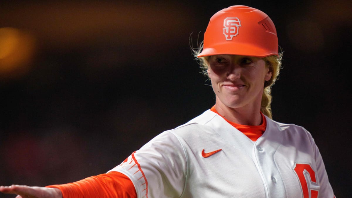 San Francisco Giants assistant coach Alyssa Nakken, the first full-time female  coach in Major League Baseball history, during the Giants'…