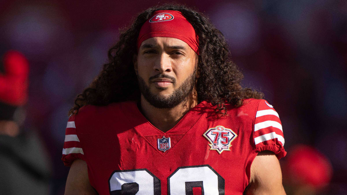 November 21, 2021 - Jacksonville, FL, U.S: San Francisco 49ers safety Talanoa  Hufanga (29) before 1st half NFL football game between the San Francisco  49ers and the Jacksonville Jaguars at TIAA Bank