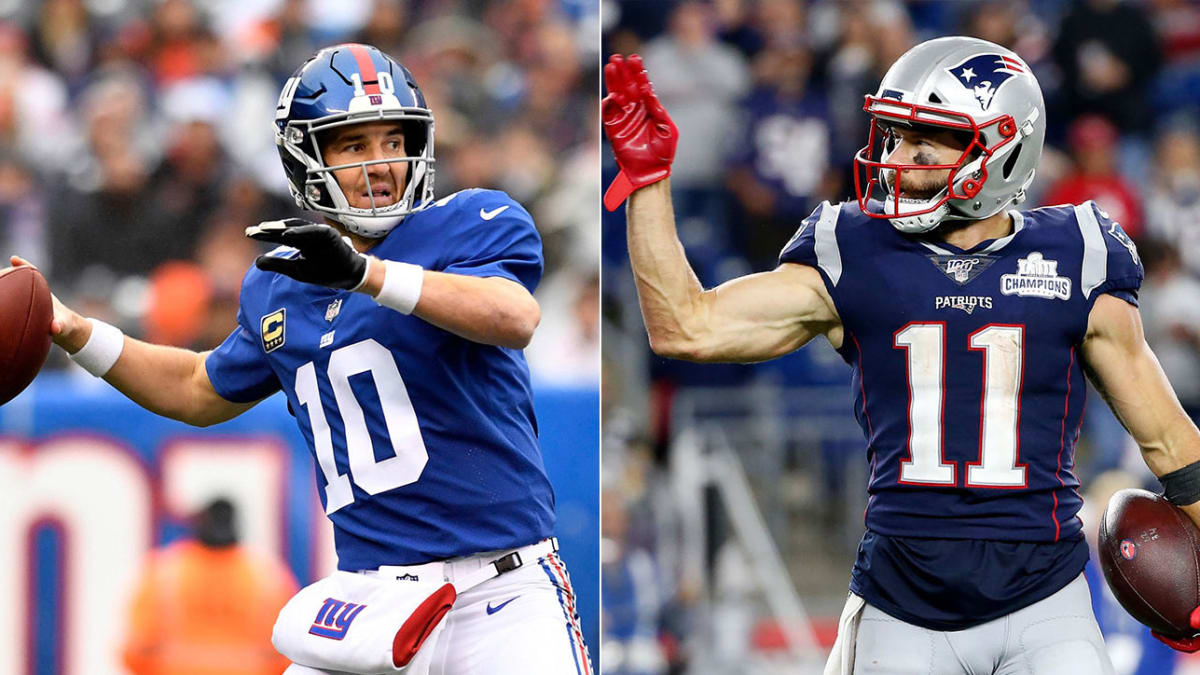 Julian Edelman needles Eli Manning over the end of Super Bowl XLII