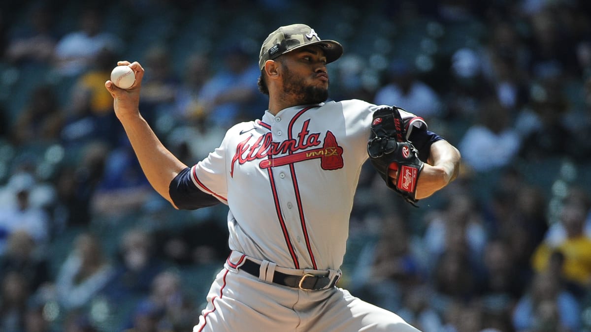 ATLANTA, GA - APRIL 11: Huascar Ynoa #19 of the Atlanta Braves stares down  a batter during the Monday evening MLB game between the Washington  Nationals and the 2021 World Series Champion 