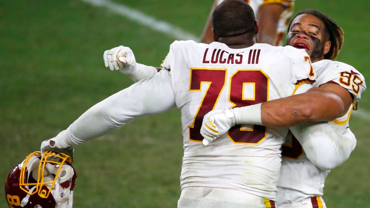 November 6th 2022: Washington Commanders offensive tackle Cornelius Lucas  (78) blocks during the NFL game between the Minnesota Vikings and the  Washington Commanders in Landover, MD. Reggie Hildred/CSM/Sipa USA(Credit  Image: © Reggie