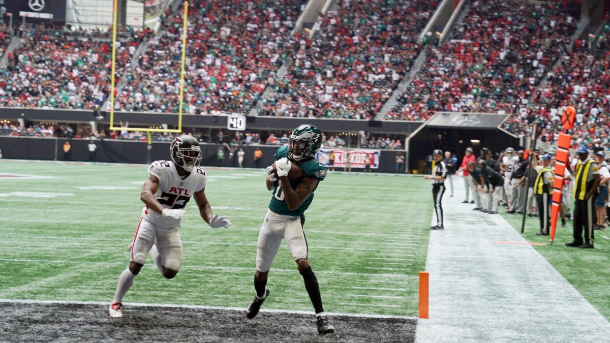 DeVonta Smith of the Philadelphia Eagles celebrates with Jalen