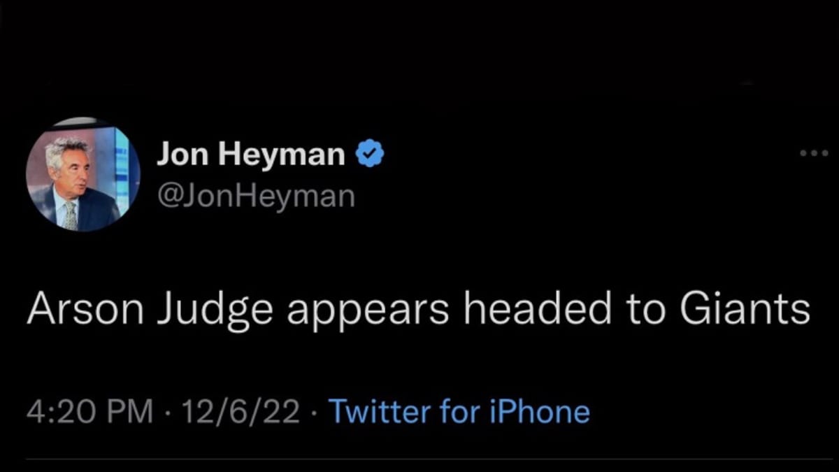 Jon Heyman mistakenly says Aaron Judge to Giants, later apologizes