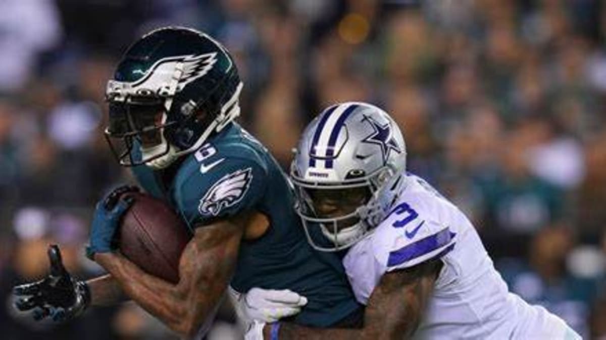 ARLINGTON, TX - DECEMBER 24: Dallas Cowboys cornerback Trevon Diggs (7)  gets ready to defend against Philadelphia Eagles wide receiver A.J. Brown  (11) during the game between the Dallas Cowboys and the