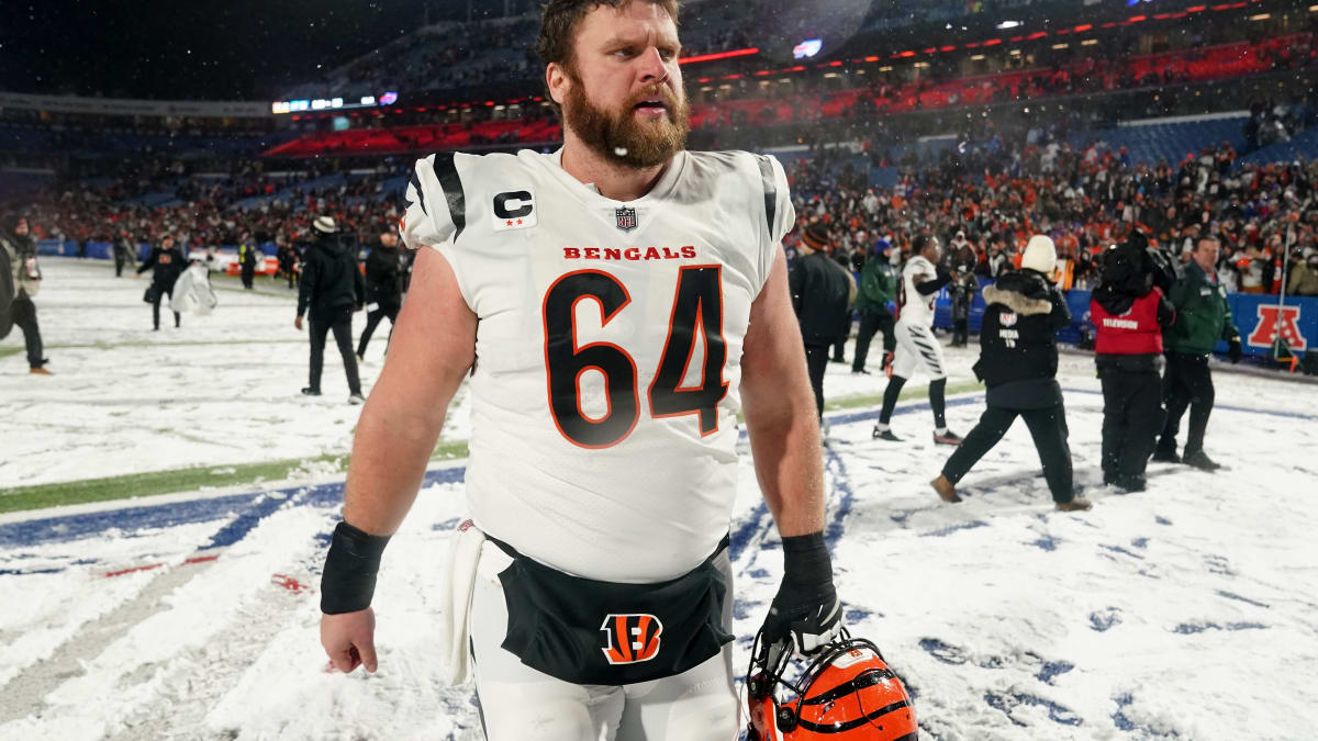 Cincinnati Bengals center Ted Karras (64) looks to make a block