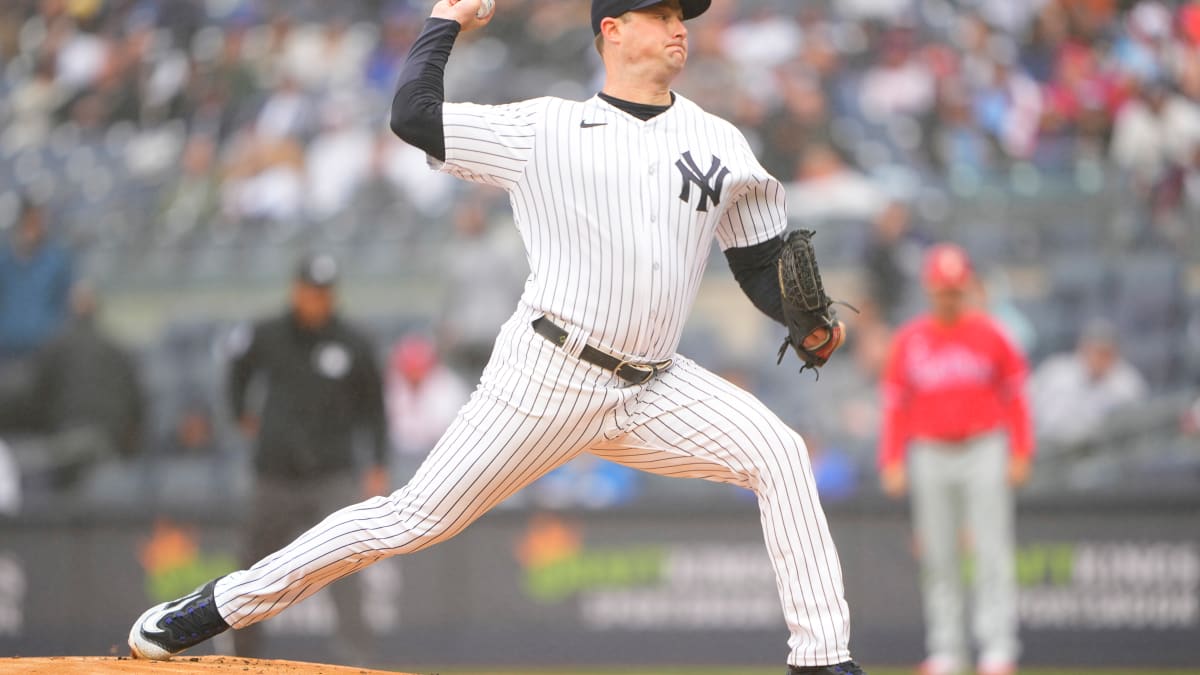 TAMPA, FL - FEBRUARY 29: New York Yankees starting pitcher Gerrit Cole (45)  delivers a pitch during the MLB Spring Training game between the Detroit  Tigers and New York Yankees on February