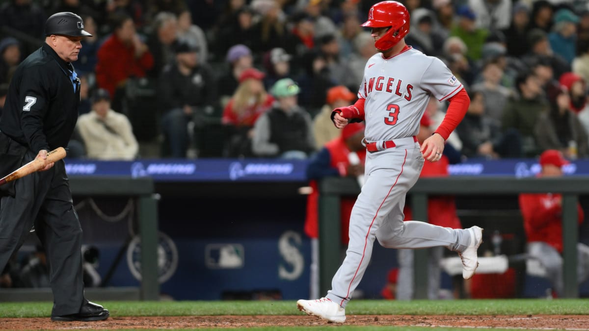 Mike Trout puts on the Angels' new home run hat which is a Samurai