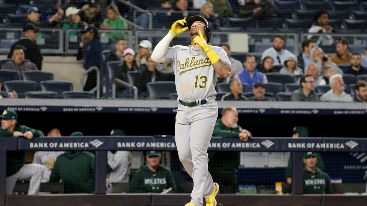 Jordan Diaz of the Oakland Athletics looks on from the dugout