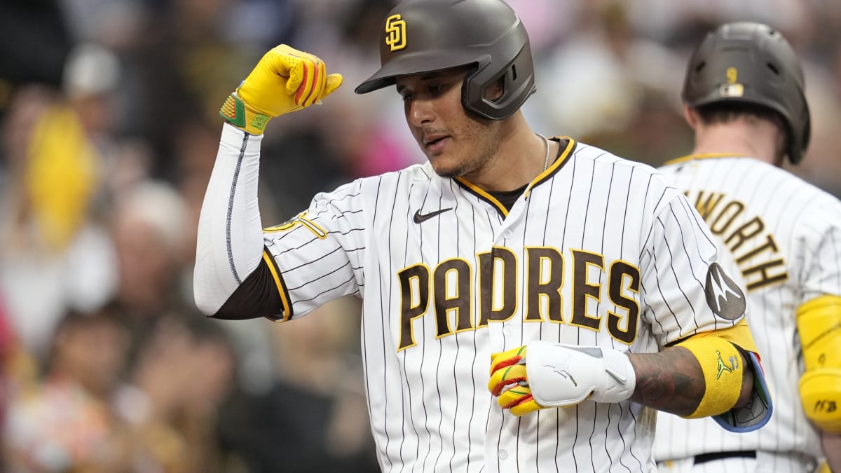 Manny Machado of the San Diego Padres warms-up on field before a