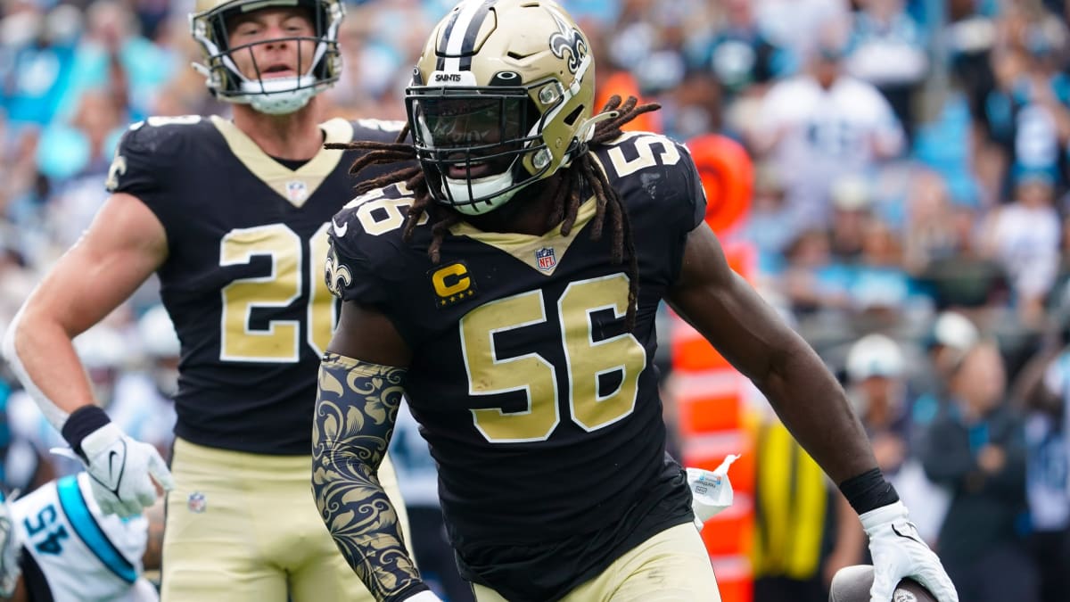 New Orleans Saints linebacker Pete Werner (20) reacts after a defensive  stop in the first half of an NFL football game against the Kansas City  Chiefs in New Orleans, Sunday, Aug. 13