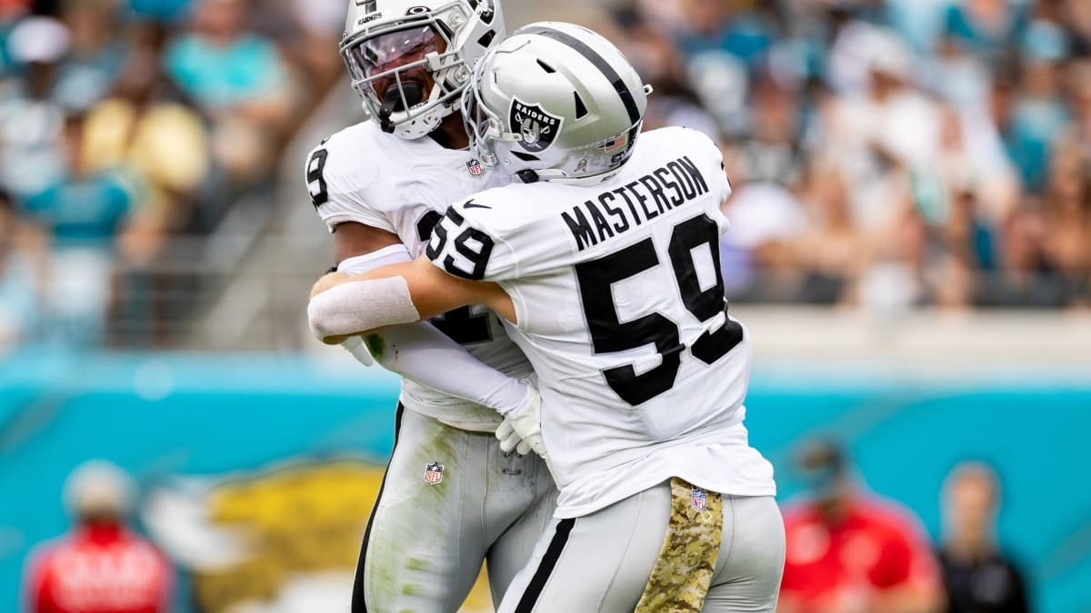 Las Vegas Raiders linebacker Divine Deablo (5) during an NFL football game  against the New Orleans Saints, Sunday, Oct. 30, 2022, in New Orleans. (AP  Photo/Tyler Kaufman Stock Photo - Alamy