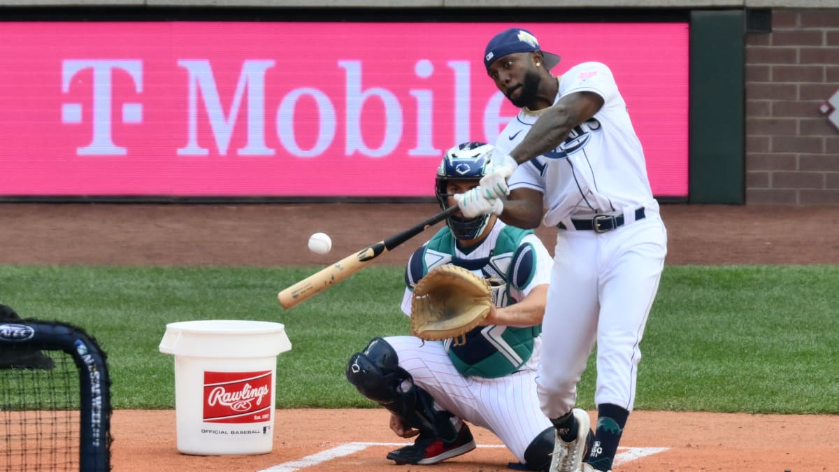 American League's Randy Arozarena, of the Tampa Bay Rays, waits for a pitch  during the first round of the MLB All-Star baseball Home Run Derby, Monday,  July 10, 2023, in Seattle. (AP