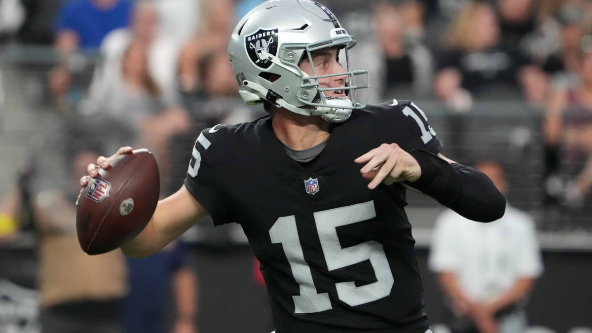 Las Vegas Raiders quarterback Chase Garbers #14 plays during a pre-season  NFL football game against the San Francisco 49ers Sunday, Aug. 13, 2023, in Las  Vegas. (AP Photo/Denis Poroy Stock Photo - Alamy