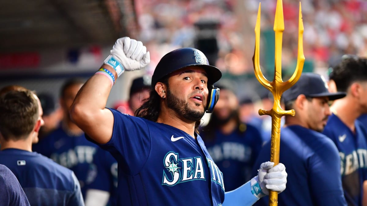 Seattle Mariners' Edgar Martinez watches his sacrifice fly to right field  in the seventh inning against the Oakland Athletics, Friday, Sept. 17,  2004, at Safeco Field in Seattle. The RBI, which scored