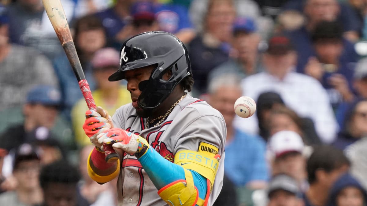 Ronald Acuña taken out of game after being hit by 97 mph pitch