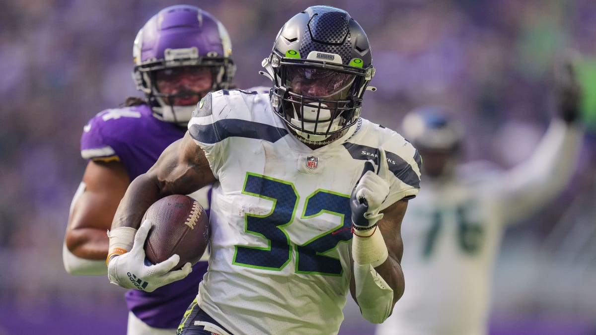 Seattle Seahawks running back Chris Carson gestures while smiling after an  NFL football game against the Dallas Cowboys, Sunday, Sept. 27, 2020, in  Seattle. The Seahawks won 38-31. (AP Photo/Stephen Brashear Stock