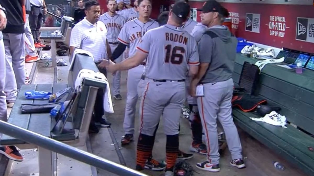 Baseball bat kicked by San Francisco Giants pitcher Carlos Rodon