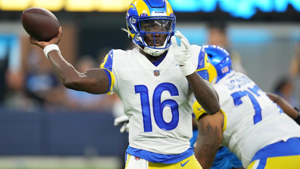 Los Angeles Rams quarterback Bryce Perkins runs the ball during