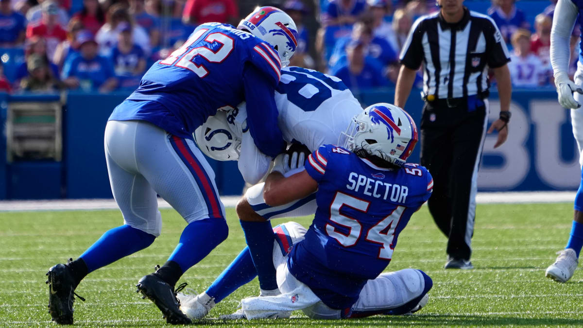 Buffalo Bills linebacker Baylon Spector (54) runs a drill during