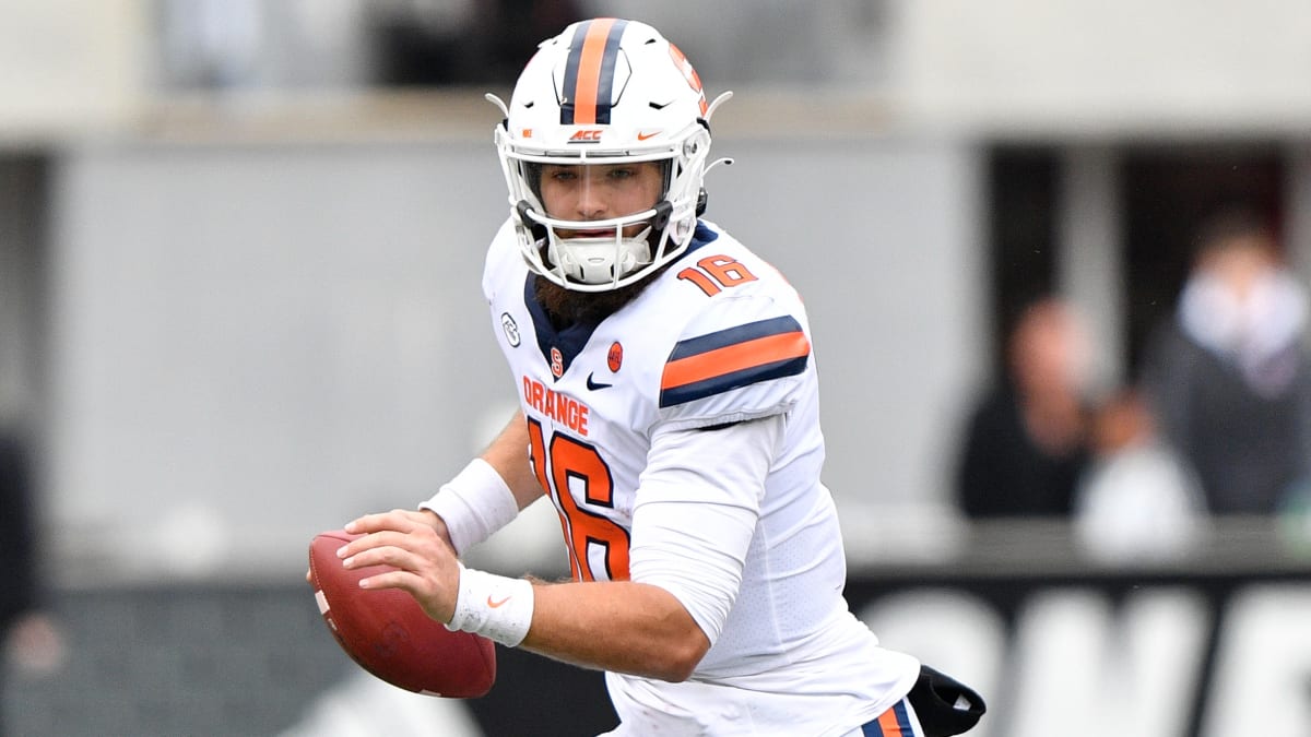 Syracuse wearing orange helmets, white jerseys & white pants v