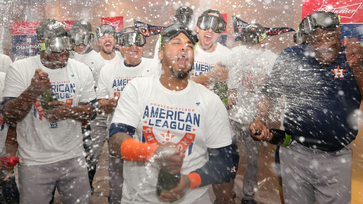 Photos of Astros' ALCS clubhous champagne celebration in New York