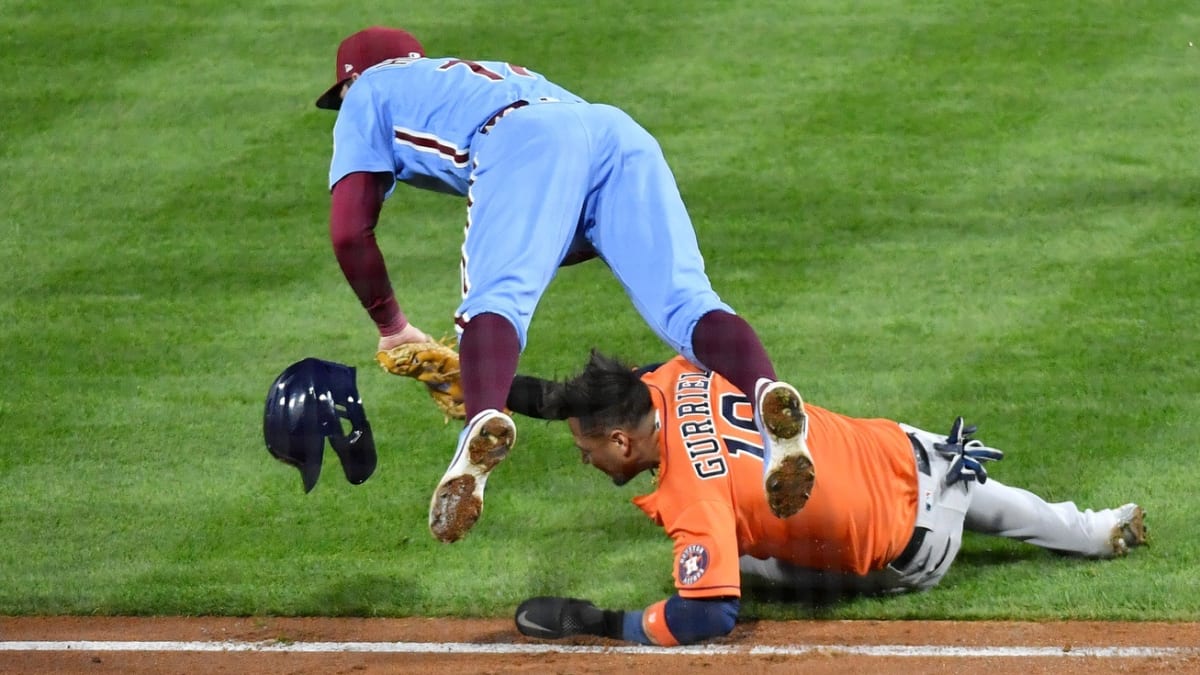 WATCH: Yuli Gurriel Exits World Series Game 5 After Colliding with Rhys  Hoskins - Fastball