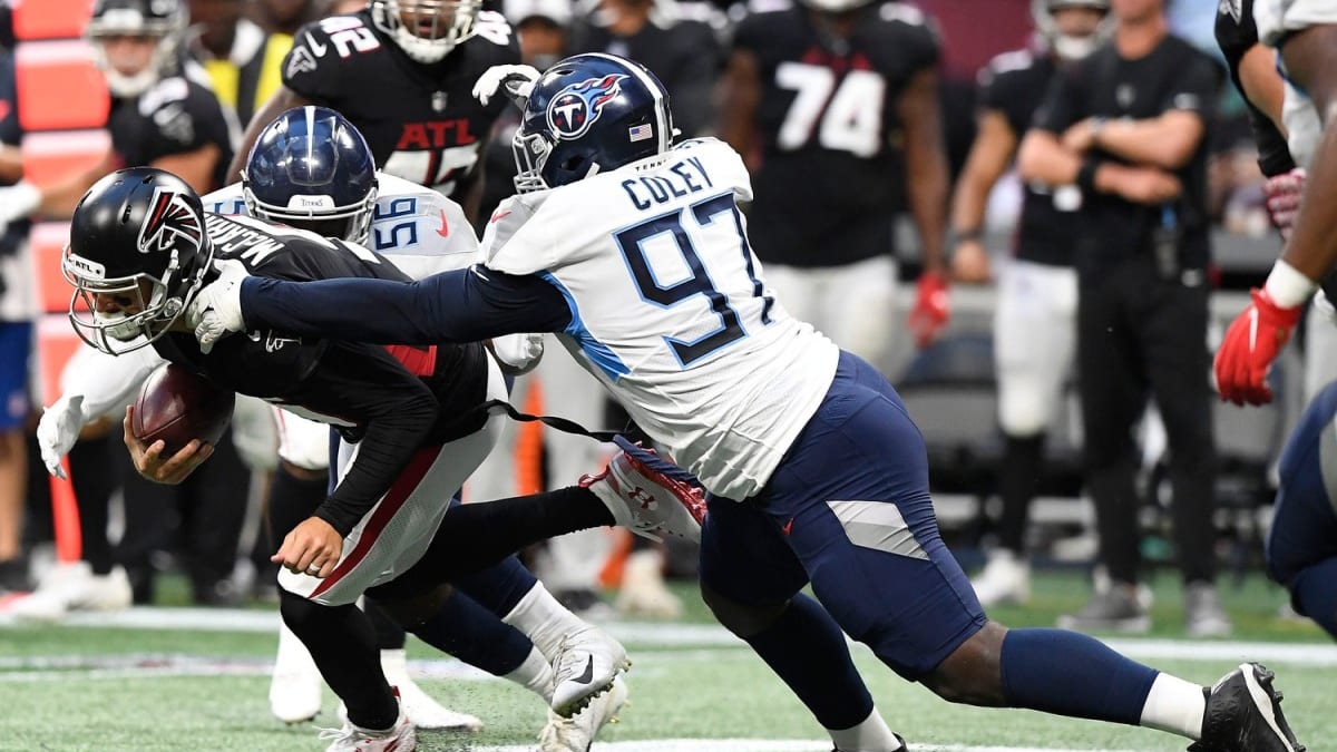 Tennessee Titans defensive tackle Trevon Coley (97) comes off the field  after an NFL football game against the Jacksonville Jaguars on Sunday,  December 12, 2021, in Nashville, Tenn. (AP Photo/John Amis Stock