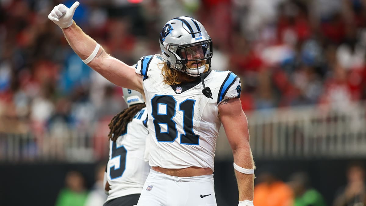 Panthers' Bryce Young throws first career TD pass to Hayden Hurst; tight  end tosses ball into stands