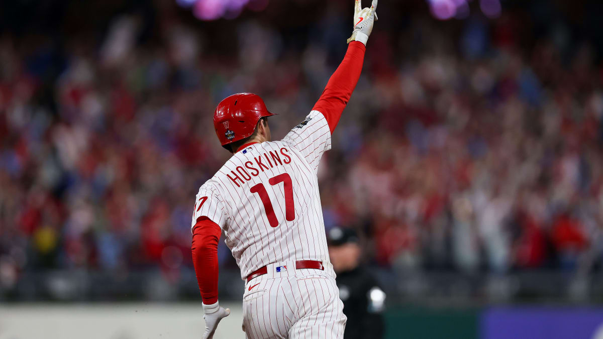 Rhys Hoskins, No. 17, makes big-league debut for Phillies in left field
