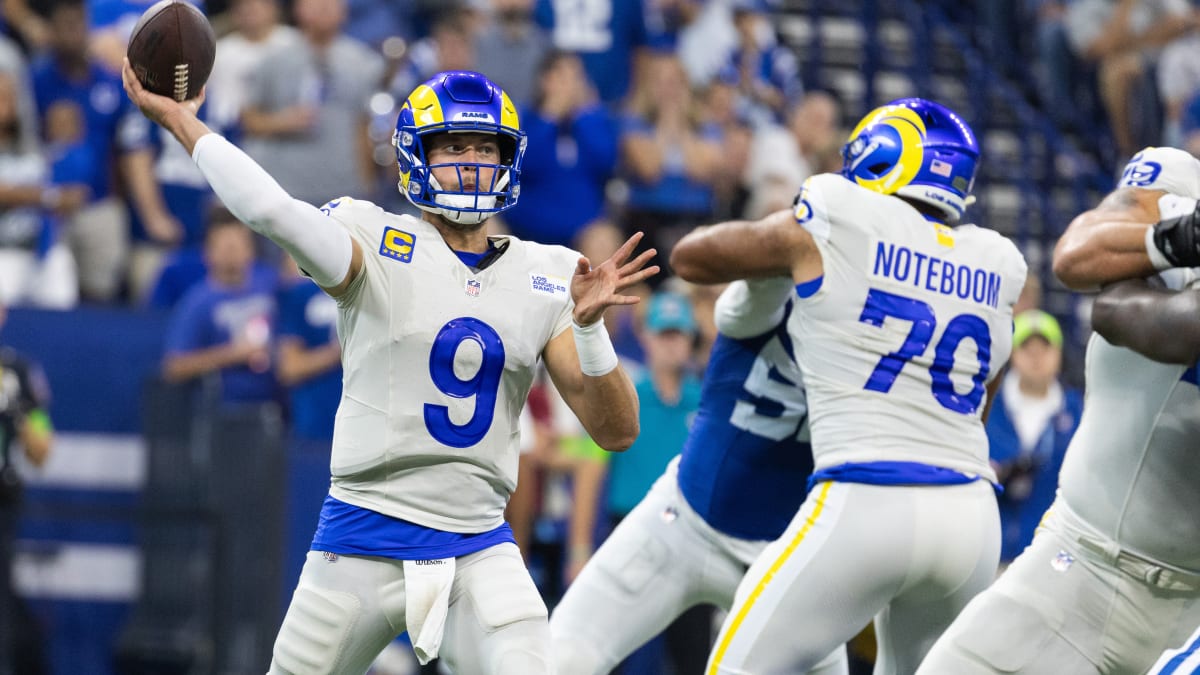 Indianapolis, Indiana, USA. 19th Sep, 2021. Los Angeles Rams quarterback Matthew  Stafford (9) during pregame of NFL football game action between the Los  Angeles Rams and the Indianapolis Colts at Lucas Oil