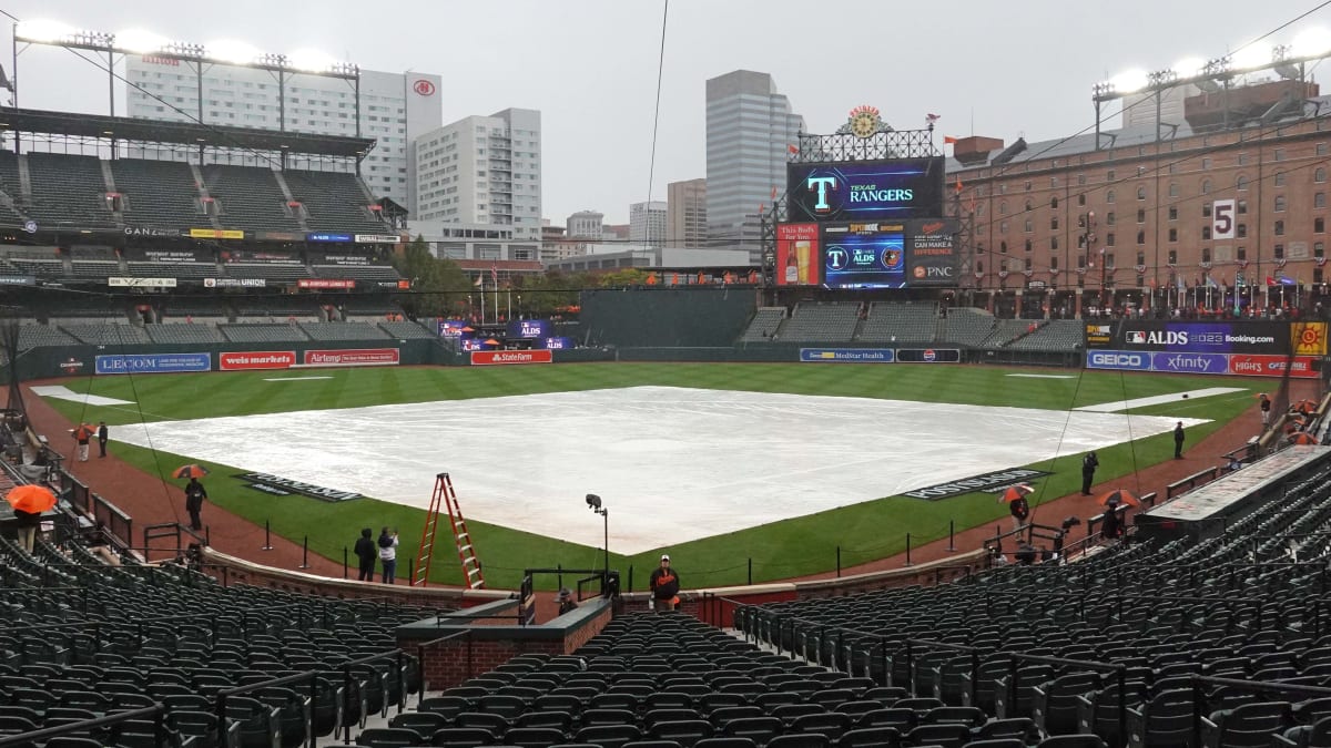 Game 1 of ALDS between Orioles and Rangers delayed by rain