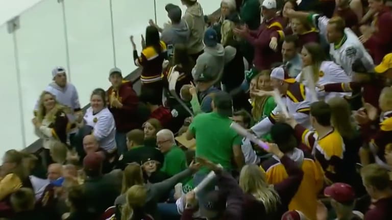 Gophers' Rhett Pitlick scores, throws stick into stands and gets 10-minute penalty