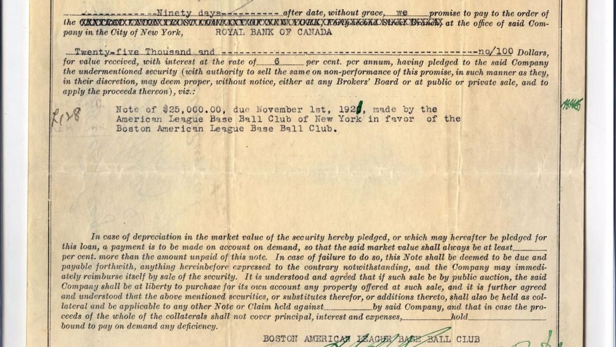 Documents of Babe Ruth's sale to Yankees auctioned for $312,000