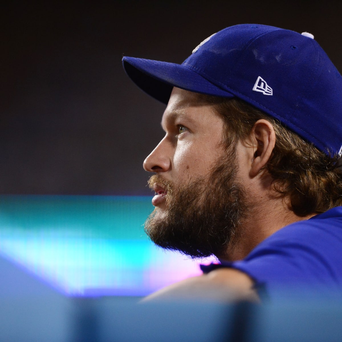 Los Angeles Dodgers' Clayton Kershaw, second from right, poses