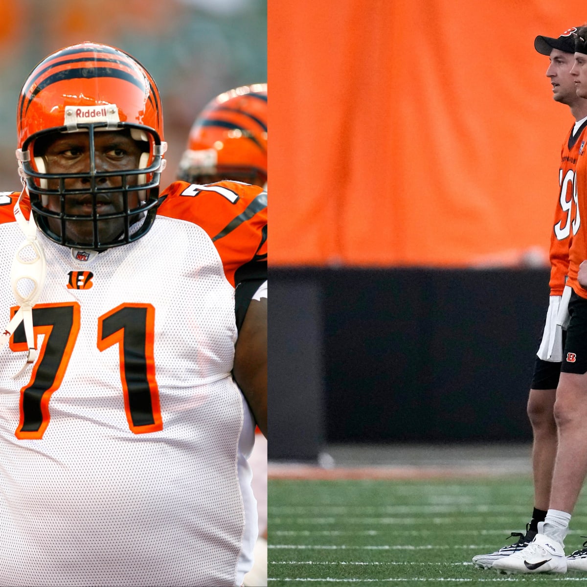 Former Cincinnati Bengals player Willie Anderson, left, signs autographs  for fans during the Super Bowl LVI Opening Night Fan Rally Monday, Feb. 7,  2022, in Cincinnati. (AP Photo/Jeff Dean Stock Photo - Alamy