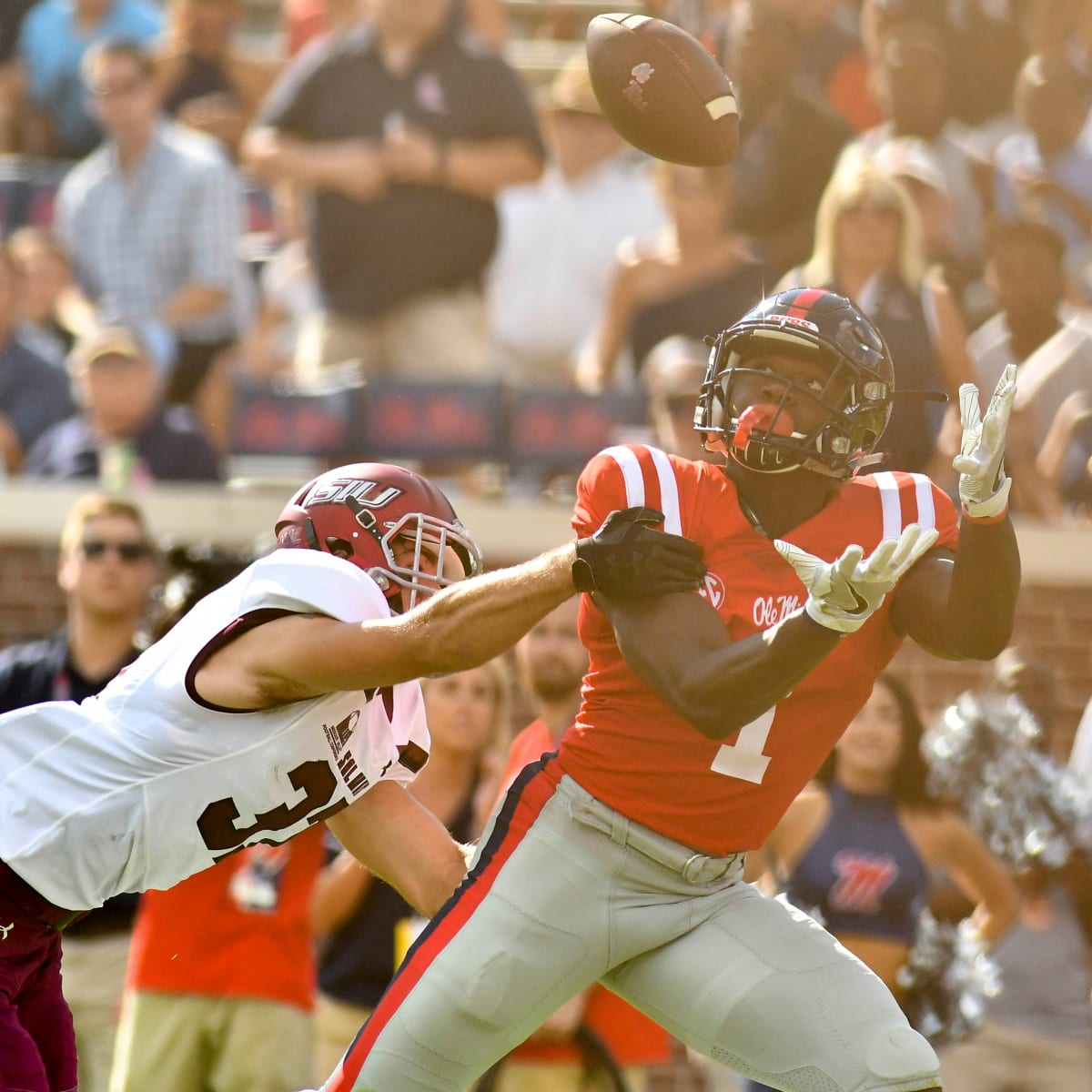 Ole Miss wide receiver A.J. Brown (1) carries the ball during the first  half of an NCAA football game. Saturday, November 10, 2018 in College  Station, Tex. (TFV Media via AP Stock Photo - Alamy