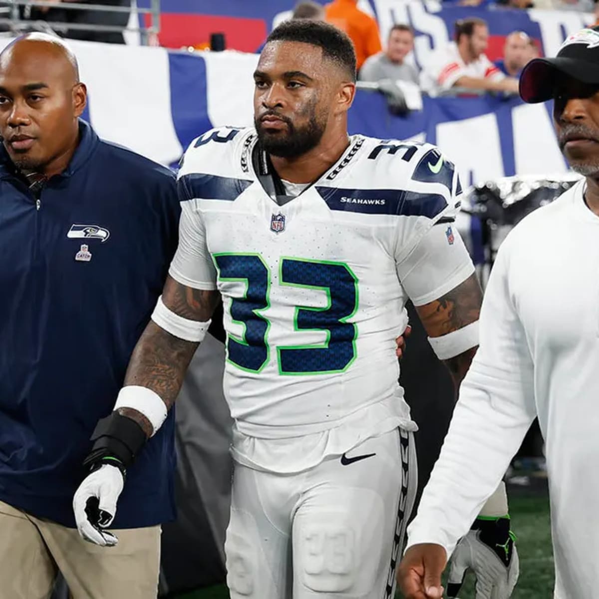 Jamal Adams of the Seattle Seahawks looks on before their game